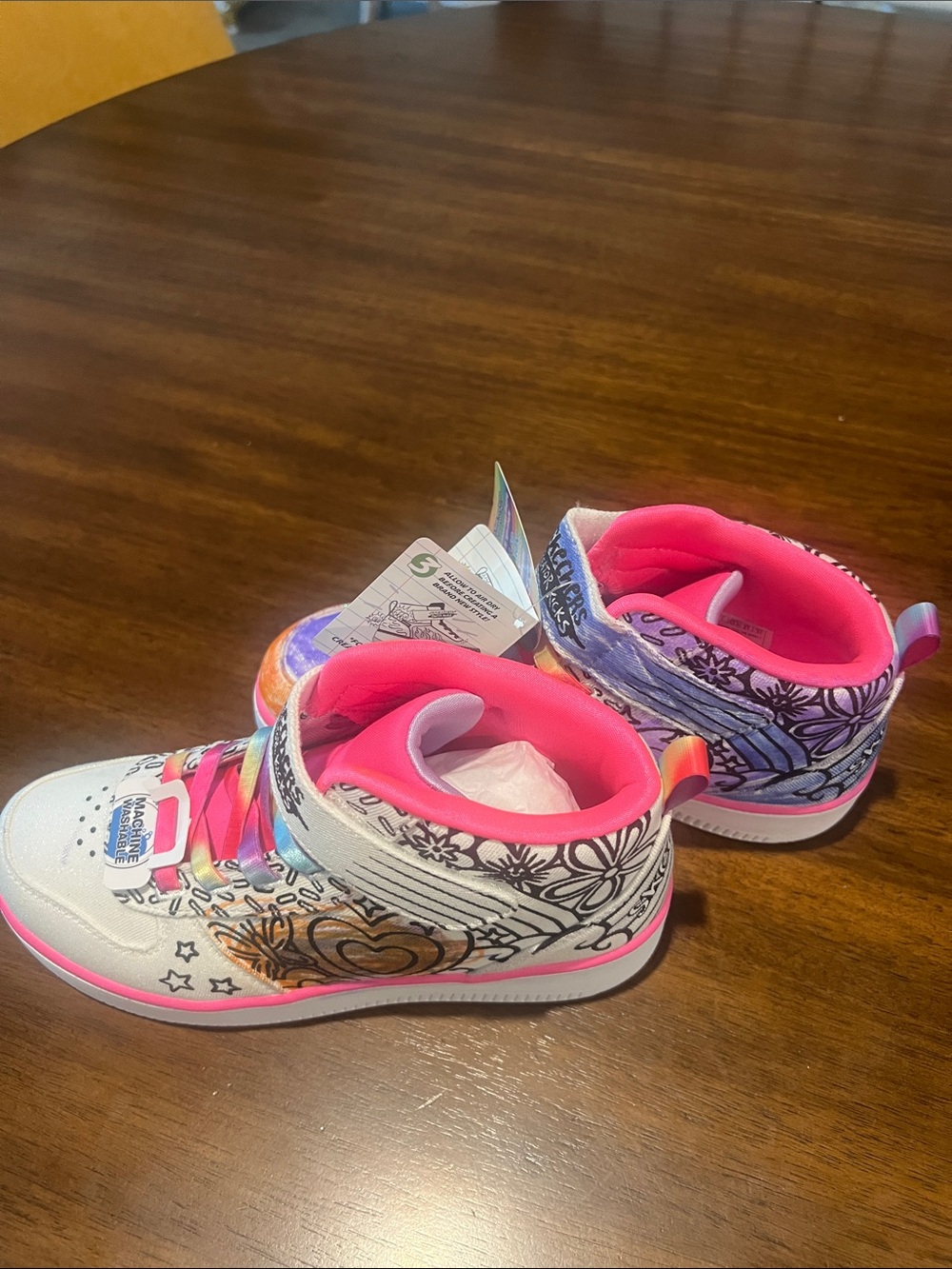Skechers Kids White Multicolor High-Top Sneakers with Pink Lining - Size 2